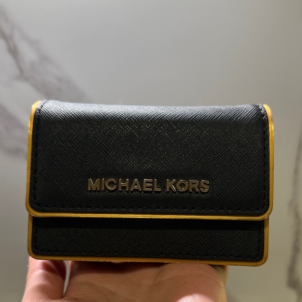 Michael Kors Saffiano Frame Black and Gold Wallet Cardholder